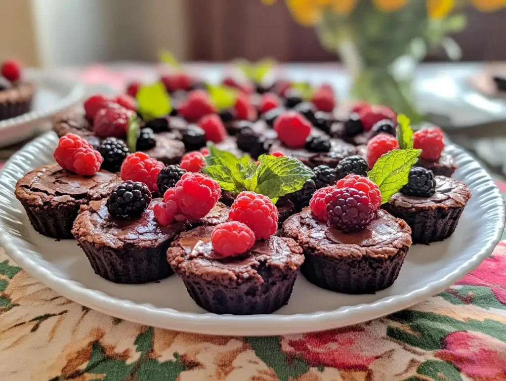 A dessert platter with gluten-free brownies