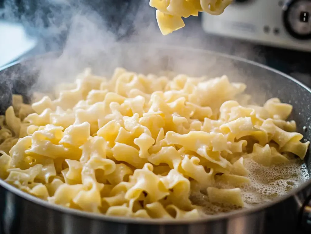Chef cooking gigli pasta in boiling water