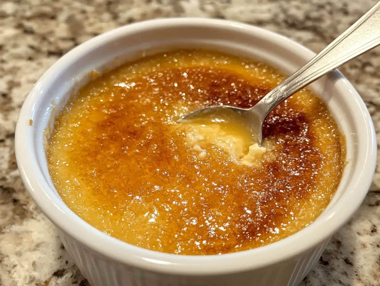 Classic crème brûlée with a caramelized sugar crust.