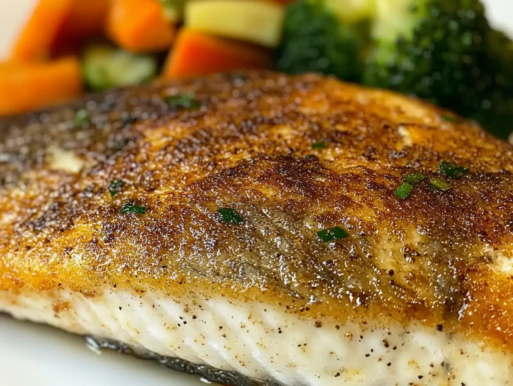 Close-up of crispy Branzino skin