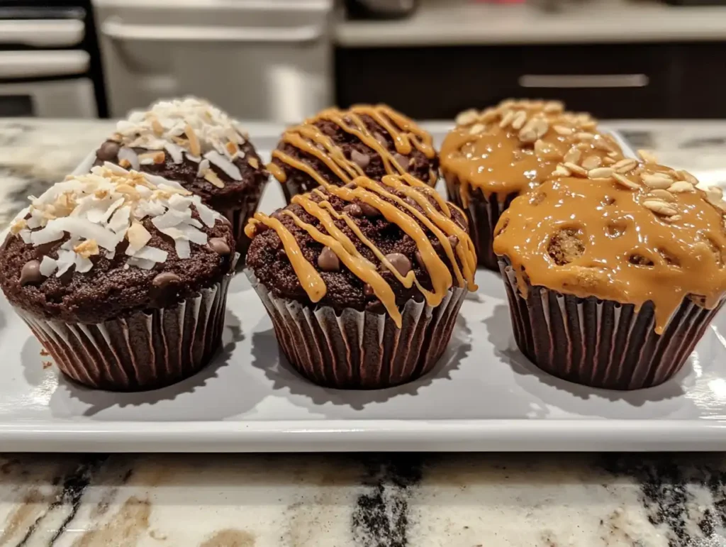Different variations of chocolate banana protein muffins