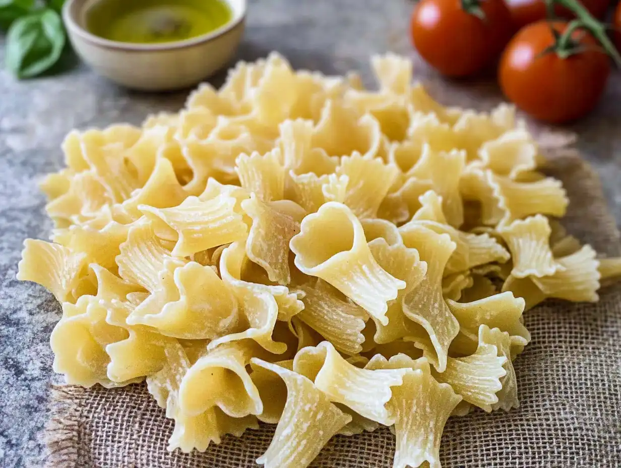 Gigli pasta in its unique flower-like shape with fresh ingredients.