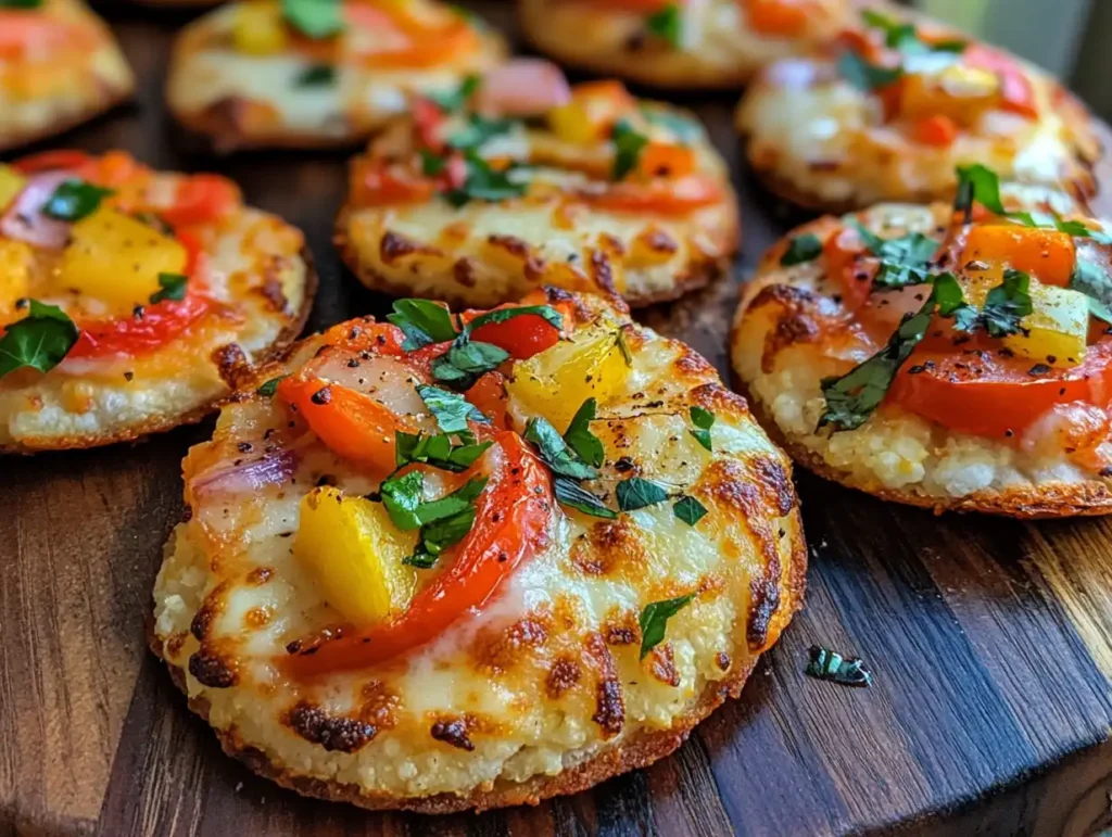 Gluten-free mini pizzas with cauliflower crust and fresh toppings