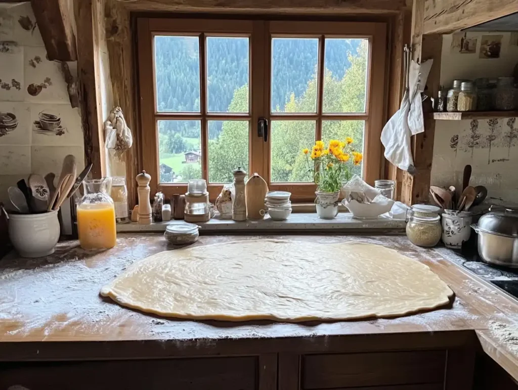 Preparing homemade Gipfeli in a Swiss kitchen