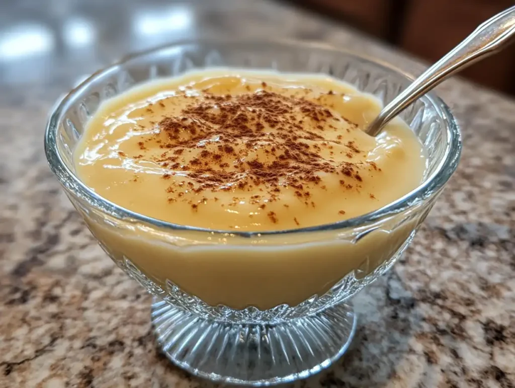 Smooth, baked vanilla custard with nutmeg