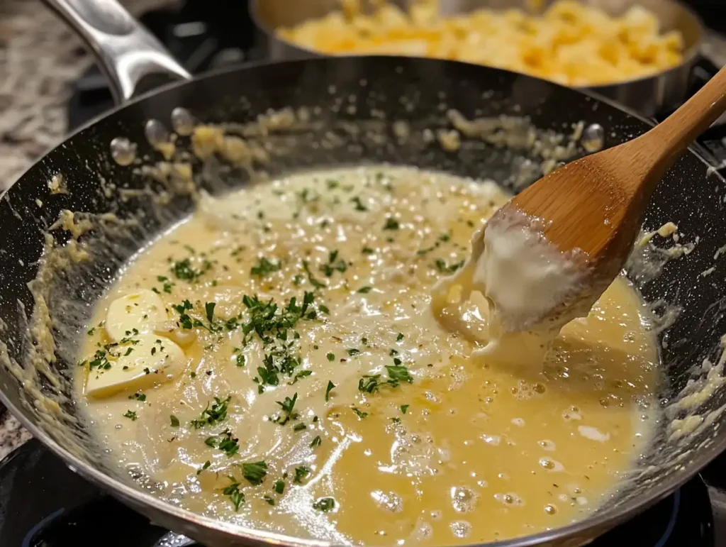 Step-by-step preparation of Parmesan garlic sauce