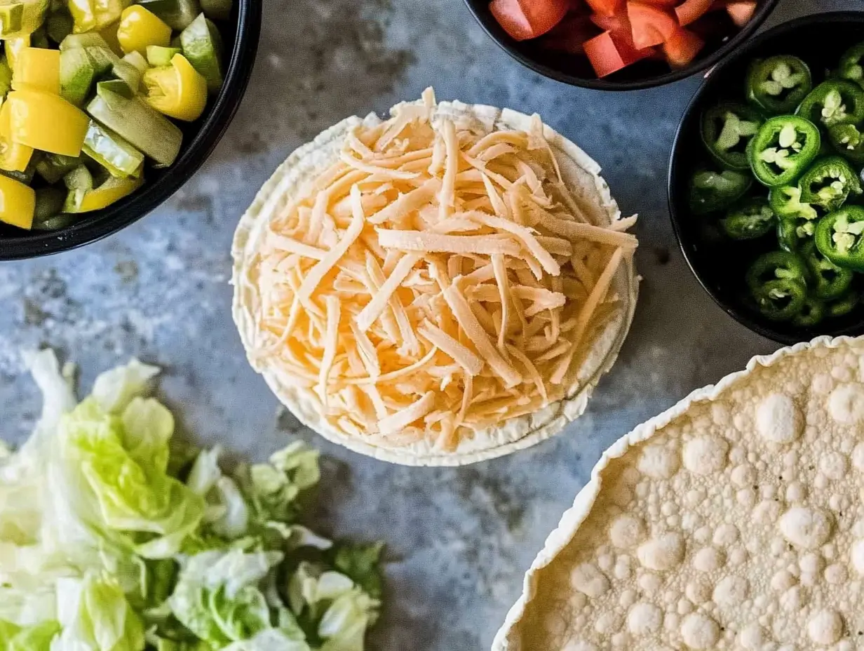 Assembling a 7-layer taco dip step by step