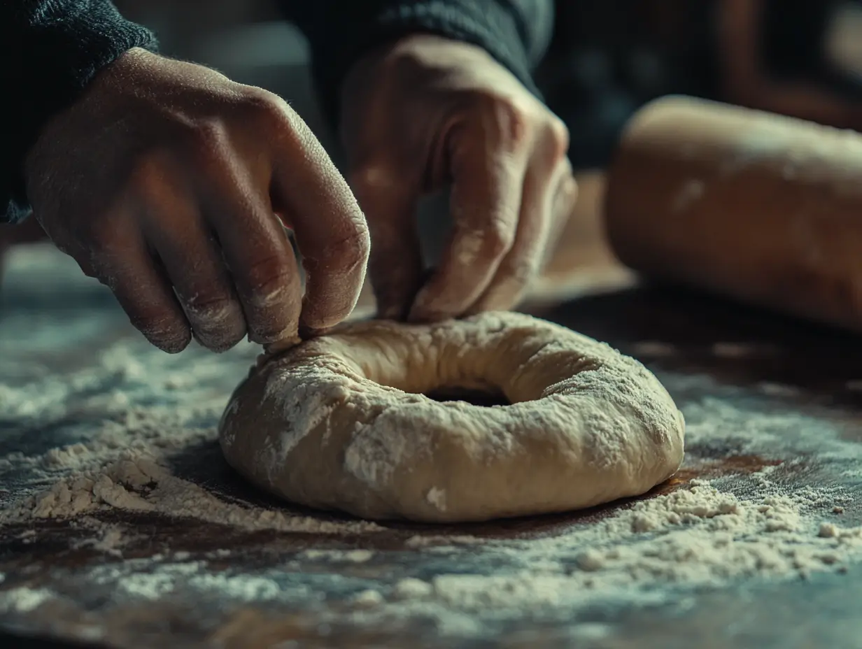 Kneading sourdough bagel dough for perfect texture