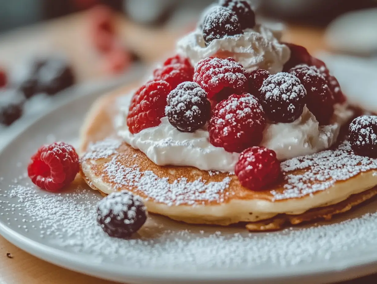 Sourdough Discard Pancakes with Berries and Whipped Cream